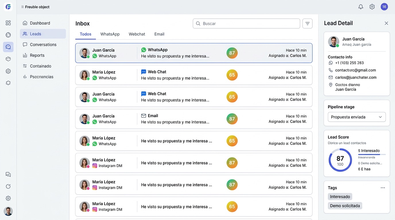 Centralización de leads multicanal: CRM, WhatsApp, webchat, email e Instagram